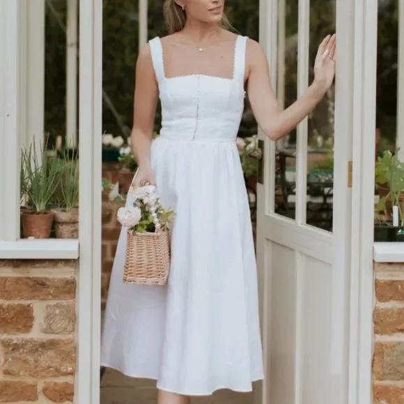 Reformation Tagliatelle Linen Dress Sz6 White - Picture 5 of 12